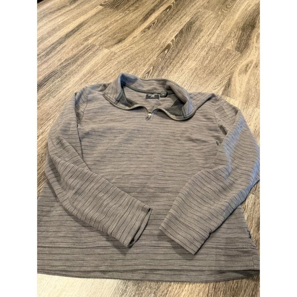 Dockers Mens Quarter Zip Pullover Sweater Grey Textured Stripe Size Large